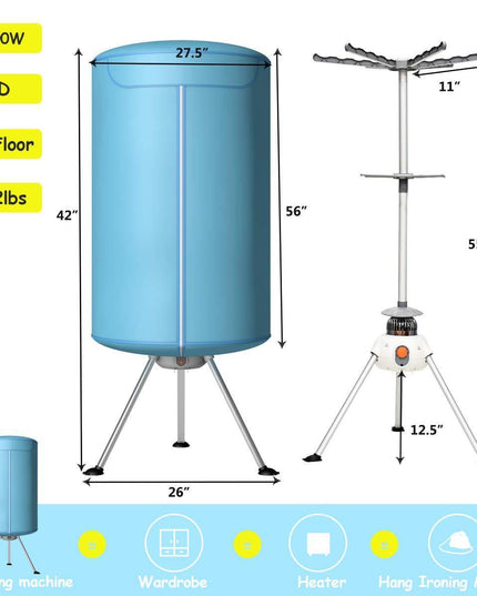 17.6lbs Portable Washing Machine 900W with Electric Heating Clothes Dryer Ventless Laundry Dryer and Heater for Home and Apartment - Giantexus