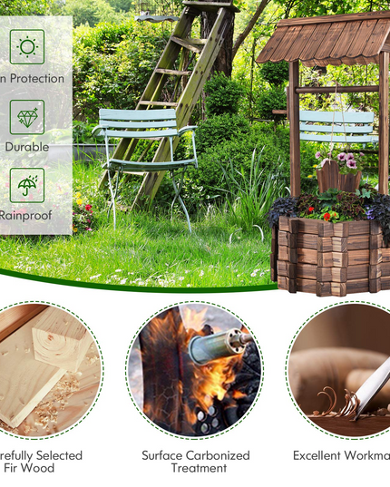 Giantex Outdoor Wooden Wishing Well with Hanging Bucket