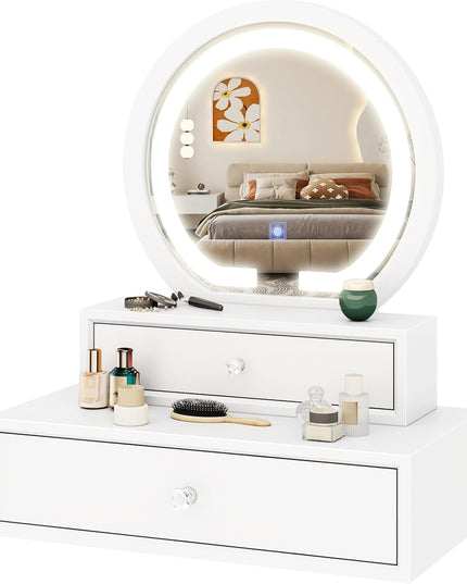 Vanity Mirror with Storage - White Table Top Vanity Mirror with Lights