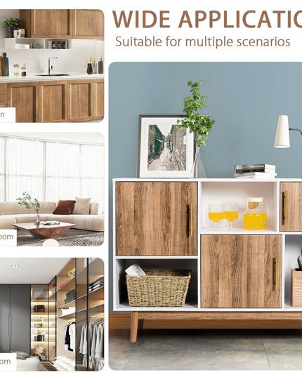 Sideboard Storage Cabinet W/Storage Compartments, Doors and Wood Legs