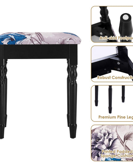 Giantex Modern Bedroom Bathroom Makeup Vanity Desk with Cushioned Stool for Girls Women