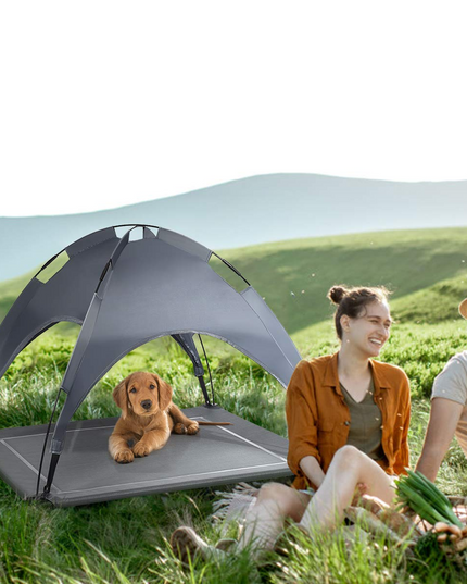 Giantex Elevated Dog Bed with Removable Canopy, Portable Raised Pet Cot Cooling Dog Bed for Camping Beach Lawn