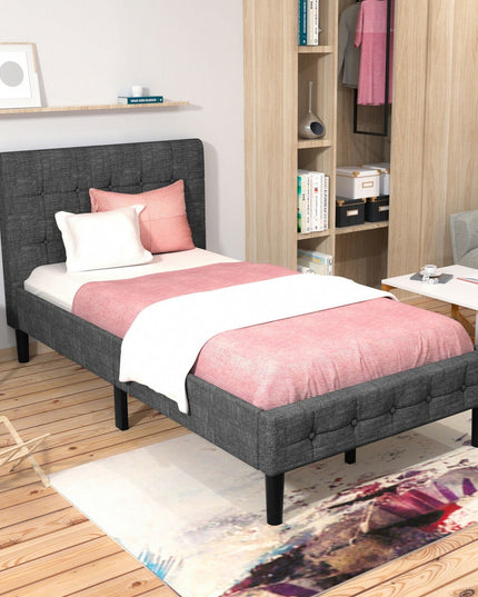 Platform Bed with Button Tufted Headboard | Upholstered Bed Frame