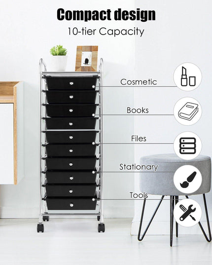 10 Drawer Rolling Storage Cart Scrapbook Paper Office School Organizer - Giantexus