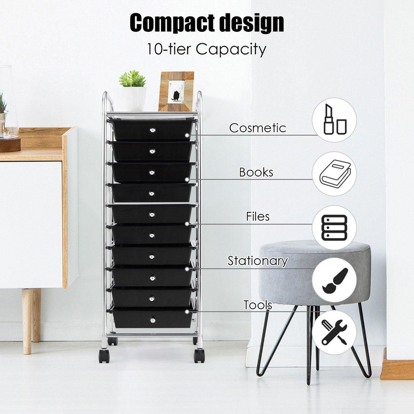 10 Drawer Rolling Storage Cart Scrapbook Paper Office School Organizer - Giantexus