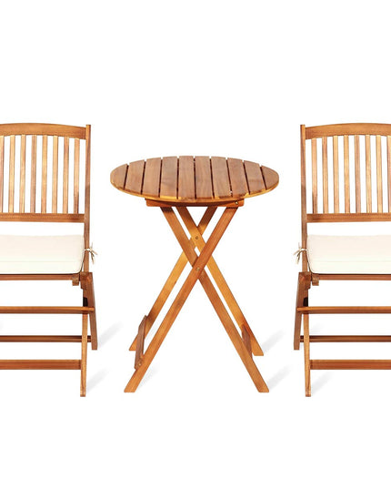 Giantex 3Pcs Patio Bistro Set, Wood Folding Table Set