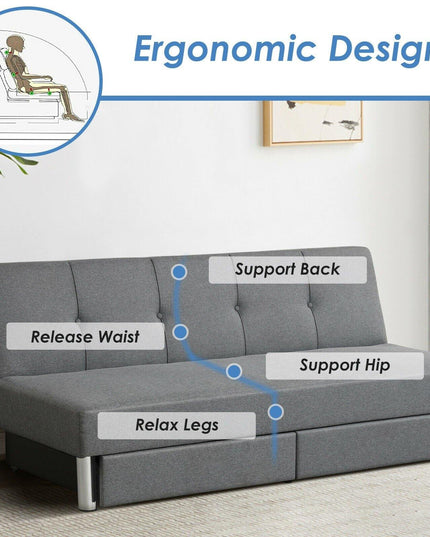 3-Seat Convertible Sofa Bed,Long Sofa w/ 2 Large Drawers, Ergonomic Sleeper w/ 3 Adjustable Angles - Giantexus