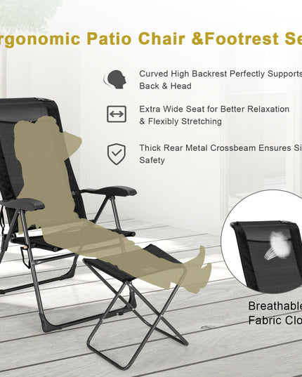 Giantex 2 Pcs Folding Patio Chairs, 2 PCS Footrest, Portable Sling Chairs (Black)