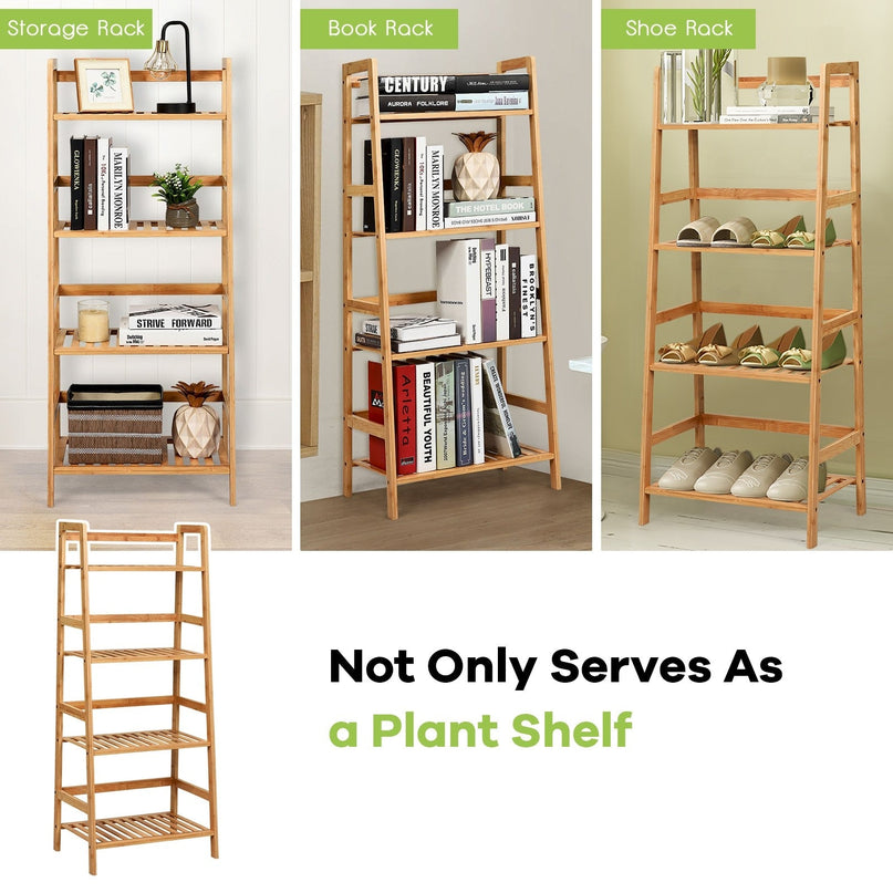 4-Tier Ladder Shelf Plant Stand, Bamboo Flower Pots Holder Display Rack - Giantexus