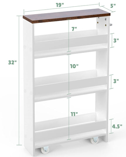 Giantex Kitchen Slim Storage Cart 4 Tier, Rolling Side Storage Cabinet w/Handle