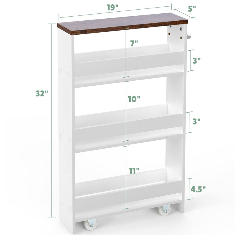 Giantex Kitchen Slim Storage Cart 4 Tier, Rolling Side Storage Cabinet w/Handle