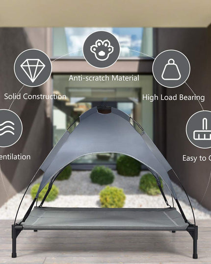 Giantex Elevated Dog Bed with Removable Canopy, Portable Raised Pet Cot Cooling Dog Bed for Camping Beach Lawn