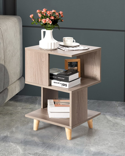 Giantex Set of 2 End Table, Wood Nightstand with Legs (Natural)
