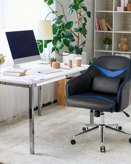Giantex PU Leather Gaming Chair, Adjustable Height Mid-back Armchair w/ Massage Lumbar Pillow