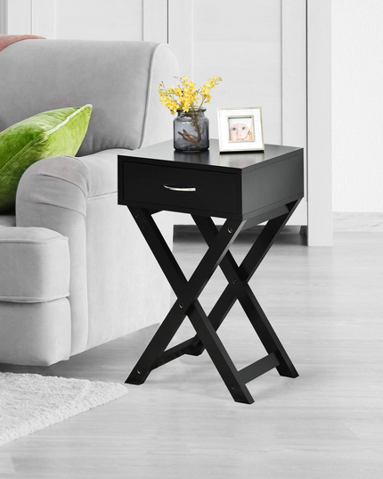 Giantex Nightstand with Drawer X-Shaped Design Sofa Side Table