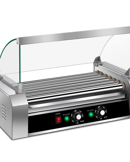 Giantex 7 Non-Stick Rollers 18 Hot Dog Sausage Grill Cooker Machine with Removable Stainless Steel Drip Tray and Glass Hood Cover
