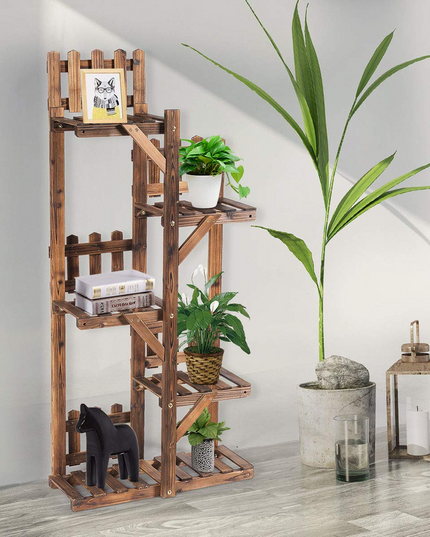 Giantex Wood Plant Stand Rack 5 Tier 6 Potted