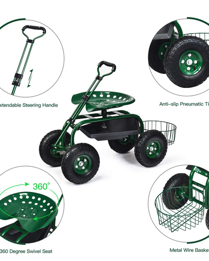 4-Wheel Garden Workseat with Storage Basket - Giantex