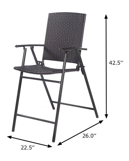 Giantex Folding Wicker Rattan Bar Chairs Tall Stool with Back Steel Frame