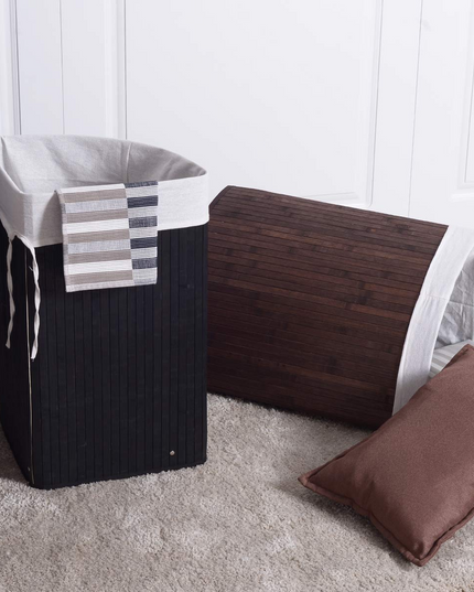 Giantex Corner Laundry Hamper with Lid, Bamboo Laundry Basket with Removable Liner and Handle