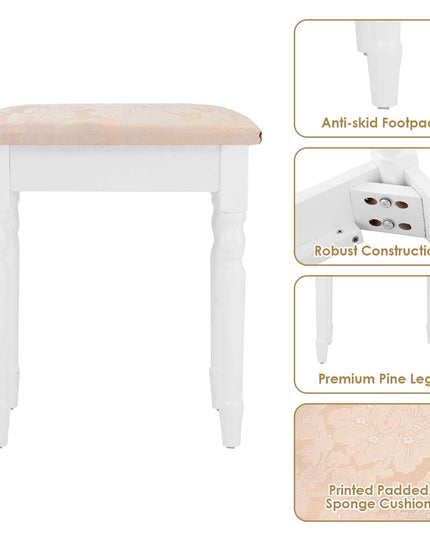 Giantex Modern Bedroom Bathroom Makeup Vanity Desk with Cushioned Stool for Girls Women