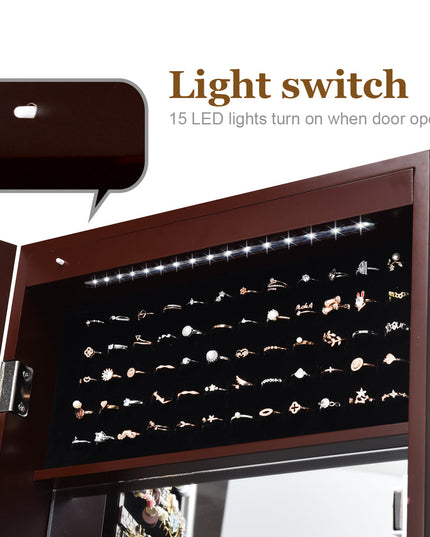 15 LEDs Wall Door Mounted Jewelry Armoire with Mirror - Giantex
