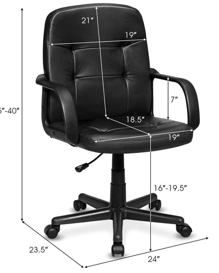 Giantex Ergonomic Office Chair Black Mid-Back Leather Computer Desk Chair with Arms