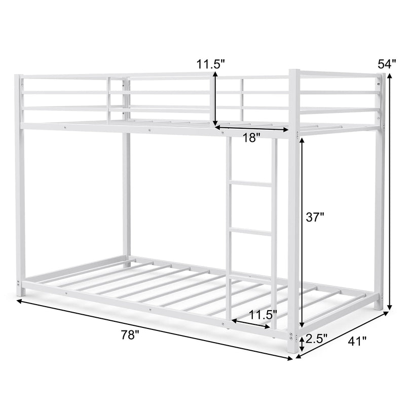 Classic Bunk Bed Frame with Safety Guard Rails & Side Ladder