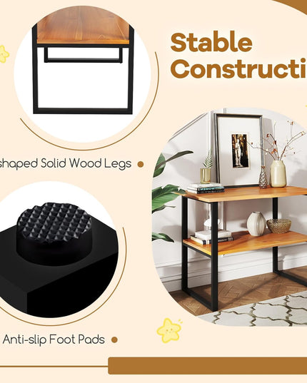 Giantex Bathroom Storage Shelf with Waterproof Finish, 2-Tier Teak Wood Bookshelf
