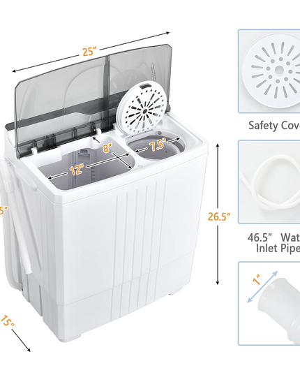 Compact Mini Laundry Washer for Apartment and Home (White & Gray)