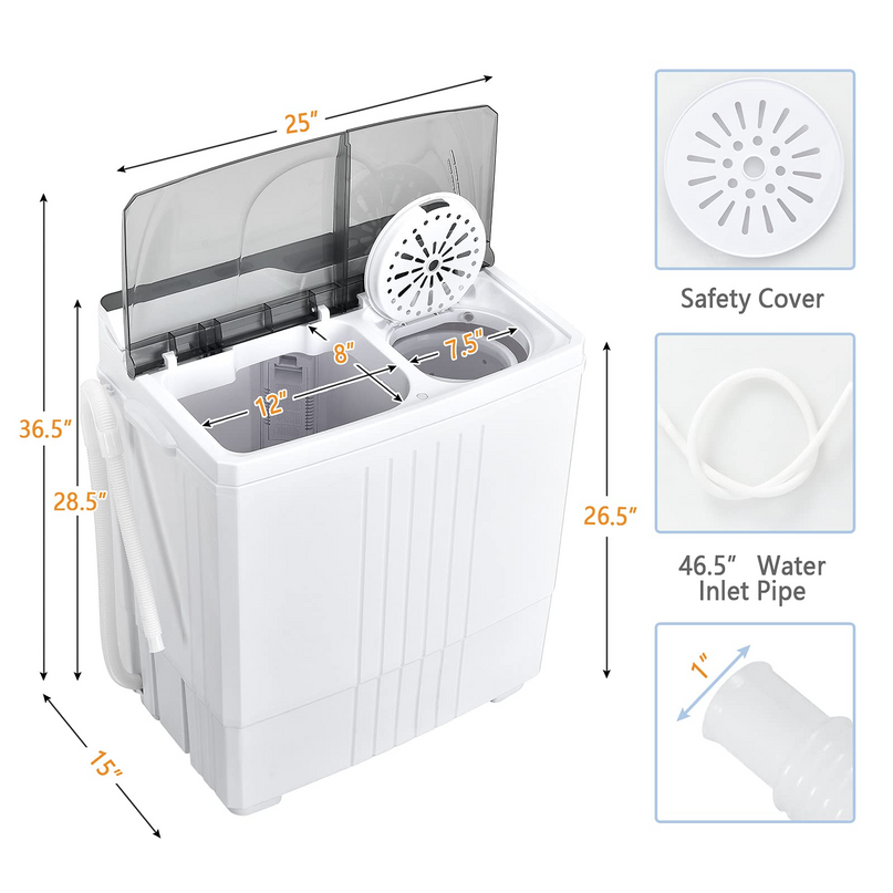 Compact Mini Laundry Washer for Apartment and Home (White & Gray)