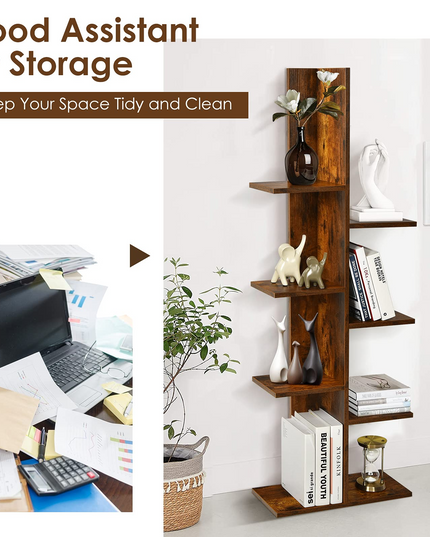 Giantex Wood Bookshelf, 7-Tier Tall Freestanding Tree Bookshelf with Anti-toppling