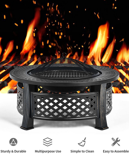 Giantex 32" Fire Pit, 3 in 1 Round Log Burner w/ High-Temp Resistance Finish