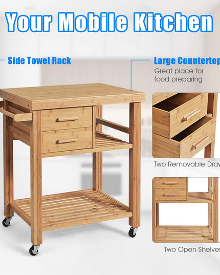 Giantex Kitchen Island, Bamboo Island Cart, Natural