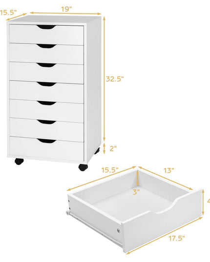 Giantex Drawers Cabinet Mobile Lateral Filing Organizer with 7 Drawers and Wheels Mobile Side Cabinet Chest