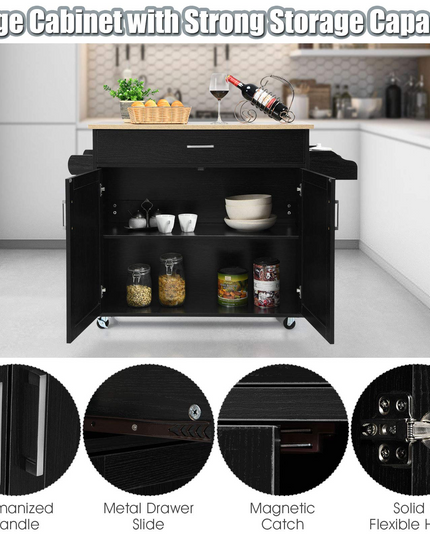 Giantex Kitchen Island, Rolling Kitchen Cart with Spice and Towel Rack, Large Drawer & 2-Door Storage Cabinet