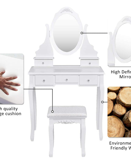 Giantex Makeup Dressing Table Large Storage with 5 Drawers