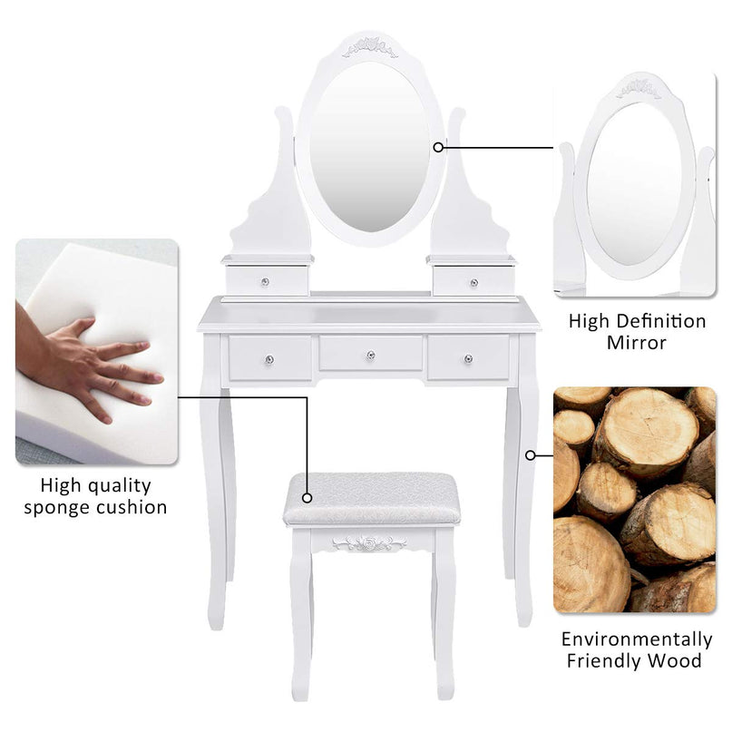 Giantex Makeup Dressing Table Large Storage with 5 Drawers