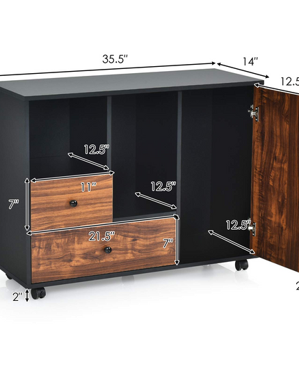 Giantex Mobile Filing Cabinet 2 Drawers, Large Storage Cabinet, Printer Stand on Wheels