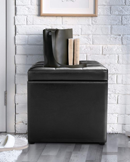 Giantex 16'' Cube Ottoman Pouffe Storage Box Lounge Seat Footstools W/ Hinge Top and Bottom
