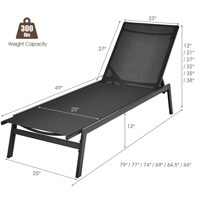 Giantex Chaise Lounge Chair Patio Chaise Lounger with 6-Postion Adjustable Backrest and Breathable Fabric