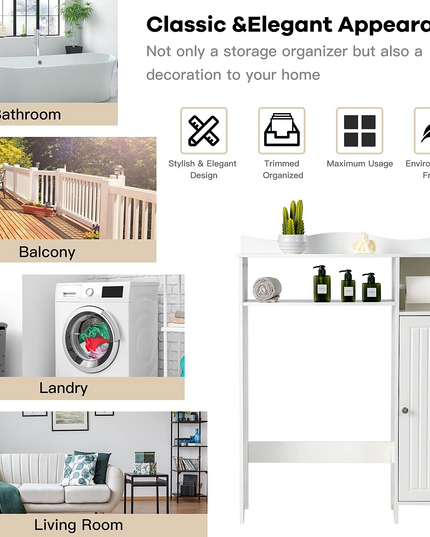 Giantex Over-The-Toilet Storage Rack, Bathroom Freestanding Space Saver with 1-Door Side Storage Cabinet
