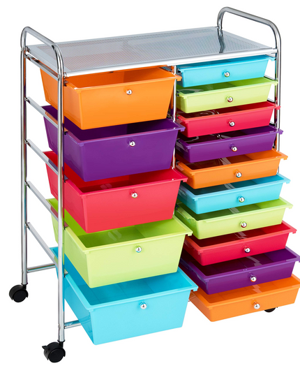 15-Drawer Organizer Cart Office School Rolling Storage Cart - Giantex