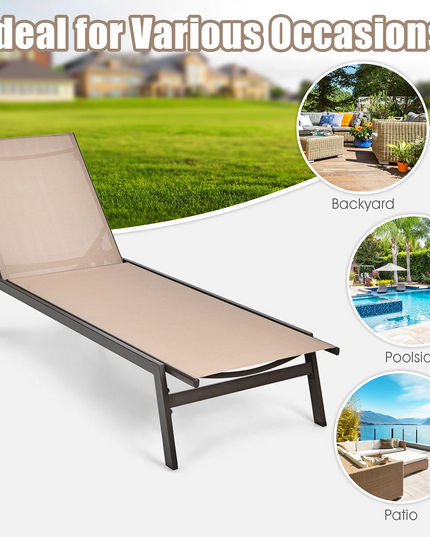 Giantex Chaise Lounge Chair Patio Chaise Lounger with 6-Postion Adjustable Backrest and Breathable Fabric
