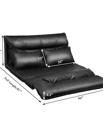 Giantex Floor Sofa PU Leather Leisure Bed Video Gaming Sofa with Two Pillows, Black