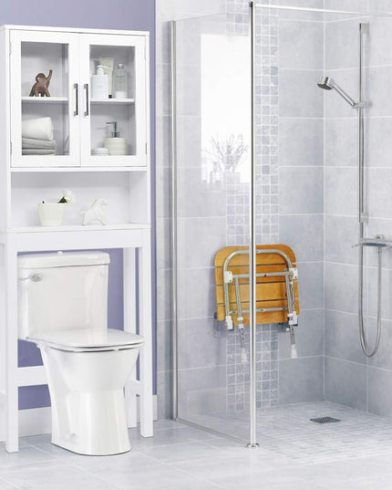 Giantex Over The Toilet Storage Cabinet W/Tempered Glass Doors, 3-Position Adjustable Shelf