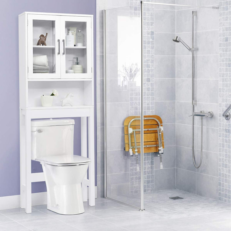 Giantex Over The Toilet Storage Cabinet W/Tempered Glass Doors, 3-Position Adjustable Shelf