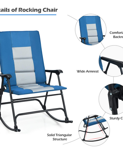 Giantex Camping Rocking Chair Fold-able Oversized with Padded Armrest and Seat