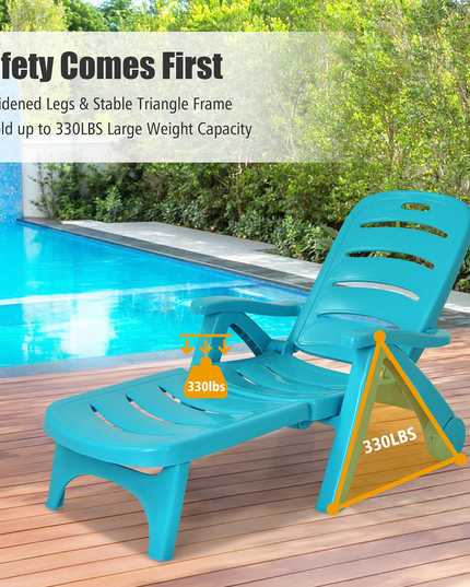 Patio Chaise Lounge Recliner on Wheels - Giantex