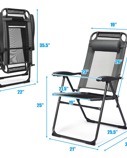 Giantex Set of 2 Patio Dining Chairs, Folding Lounge Chairs with 7 Level Adjustable Backrest
